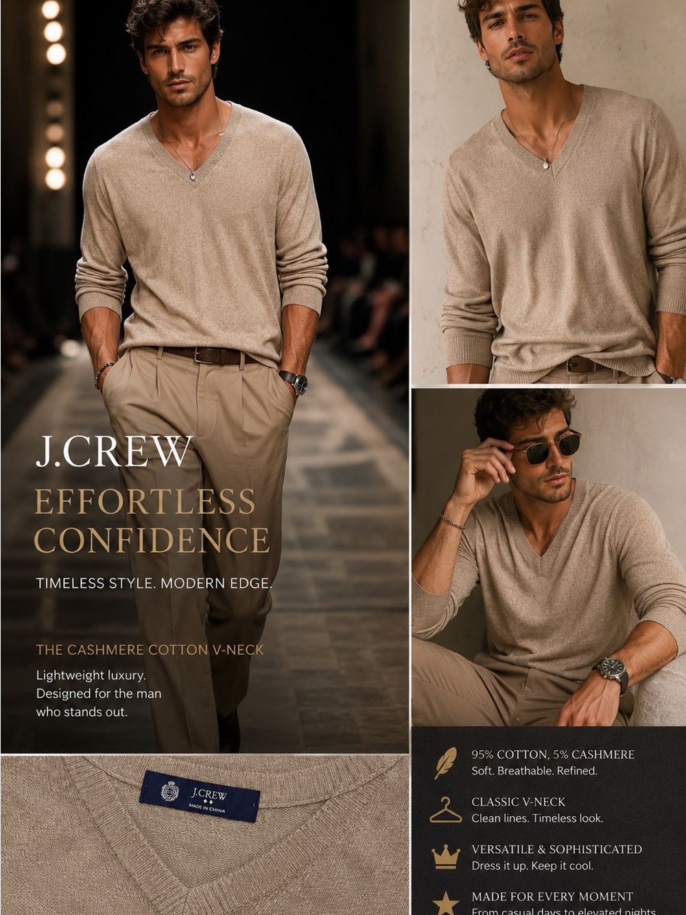 J. Crew Men’s V-Neck Sweater in Beige